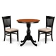 ESNF3-BCH-W- Dinner Table and 2 Wood Chairs with Slatted Back - Black Finish