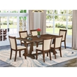 V777MZN32-7 Dining Table and 6 Light Beige Chairs - Distressed Jacobean Finish