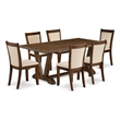 V777MZN32-7 Dining Table and 6 Light Beige Chairs - Distressed Jacobean Finish