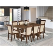 V777MZN32-9- Dinner Table and 8 Light Beige Chairs - Distressed Jacobean Finish
