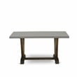 East West Furniture V-Style 7PC Dining Set in Light Beige/Distressed Jacobean