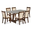East West Furniture V-Style 7PC Dining Set in Light Beige/Distressed Jacobean