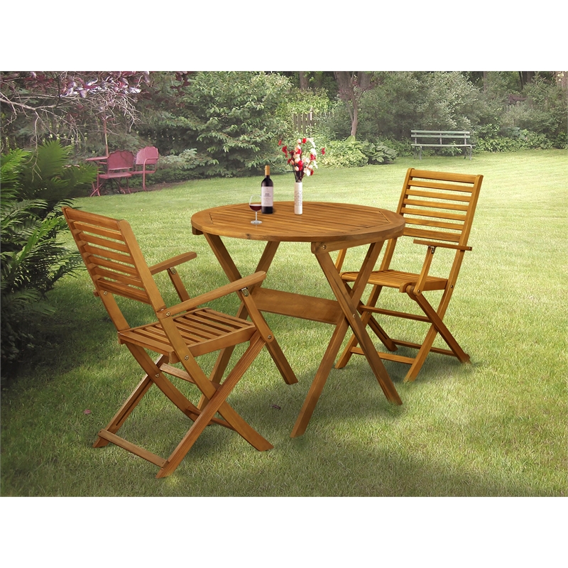 MNBS3CANA - Bistro Table and 2 Folding Dining Chairs - Natural Oil Finish