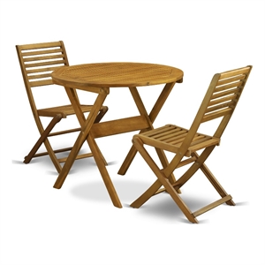 MNBS3CWNA - Folding Patio Table and 2 Outdoor Chairs - Natural Oil Finish
