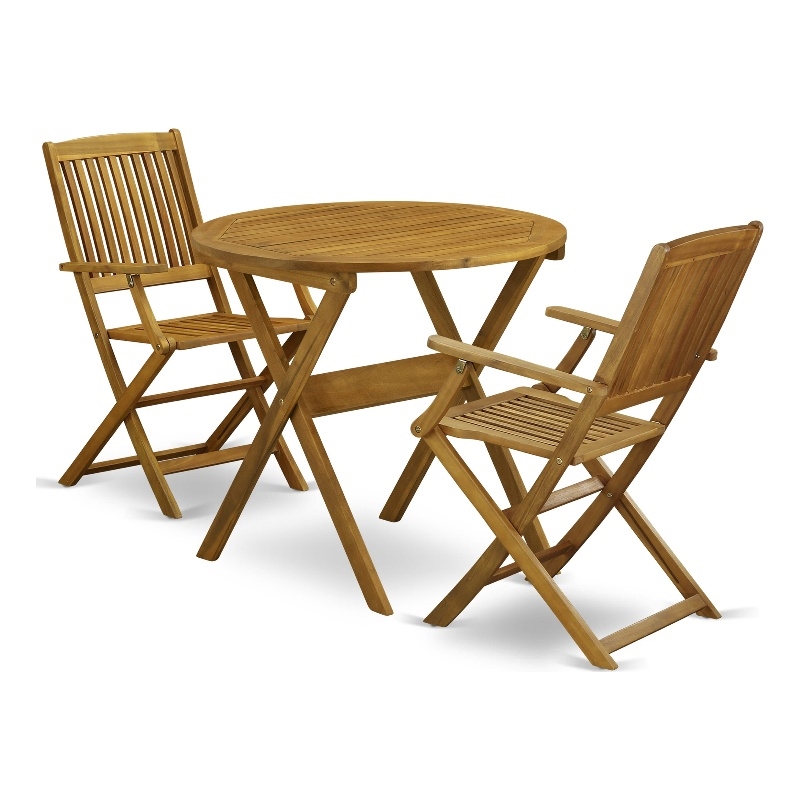 MNCM3CANA - Folding Table and 2 Outdoor Folding Chairs - Natural Oil Finish