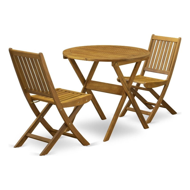 MNDK3CWNA - Wooden Table and 2 Folding Patio Chairs - Natural Oil Finish
