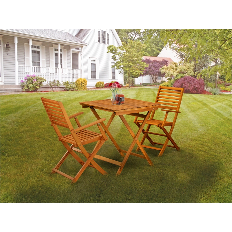 SEBS3CANA - Dining Table and 2 Outdoor Arm Chairs - Natural Oil Finish