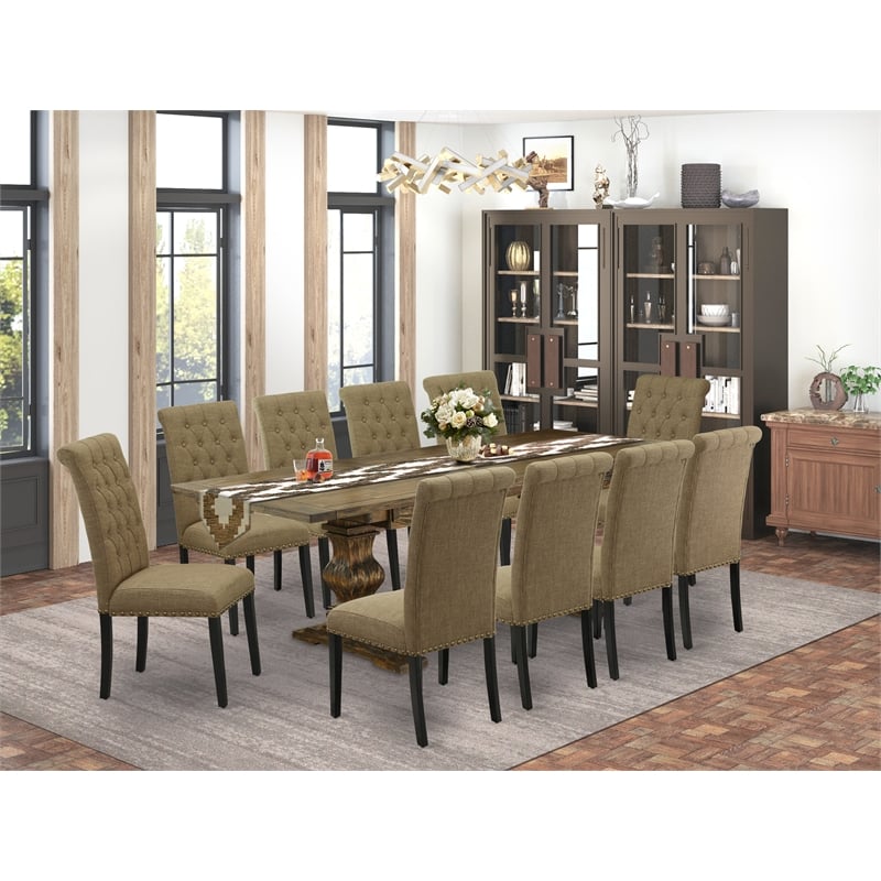 East West Furniture Table/10 Light Sable Chair in Distressed Jacobean Base