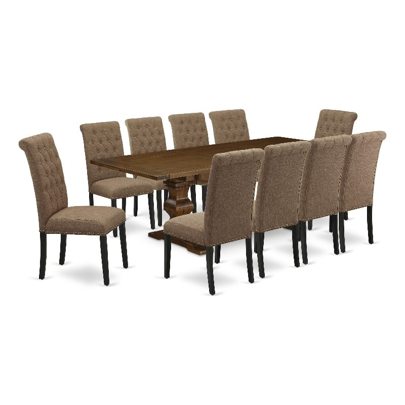 East West Furniture Wood Table and 10 Light Sable Chair in Antique Walnut