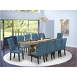 East West Furniture Table/10 Mineral Blue Chair in Distressed Jacobean Base