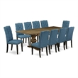 East West Furniture Table/10 Mineral Blue Chair in Distressed Jacobean Base