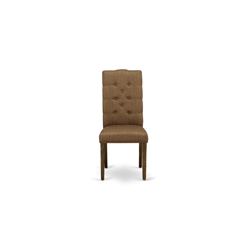 East West Furniture Wood Table and 10 Brown Chair in Distressed Jacobean