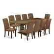 East West Furniture Wood Table and 10 Brown Chair in Distressed Jacobean