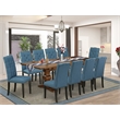 East West Furniture Dinner Table and 10 Blue Dining Chair in Antique Walnut