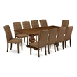 East West Furniture Dining Table and 10 Brown Dining Chair in Antique Walnut