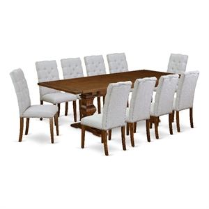 East West Furniture Dining Table and 10 Gray Modern Chair in Antique Walnut