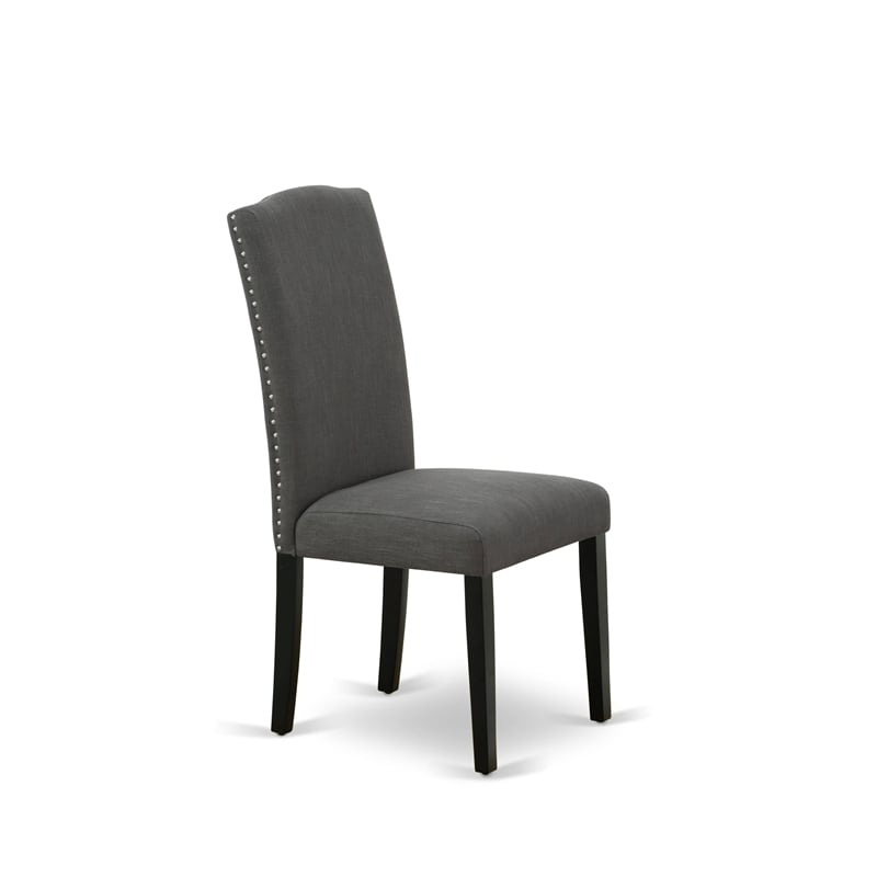 East West Furniture Wood Table and 10 Dark Gotham Gray Chair in Antique Walnut