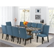 East West Furniture Wood Table and 10 Mineral Blue Chair in Distressed Jacobean