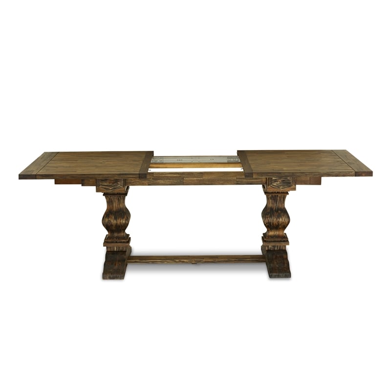 East West Furniture Wood Table and 10 Mineral Blue Chair in Distressed Jacobean