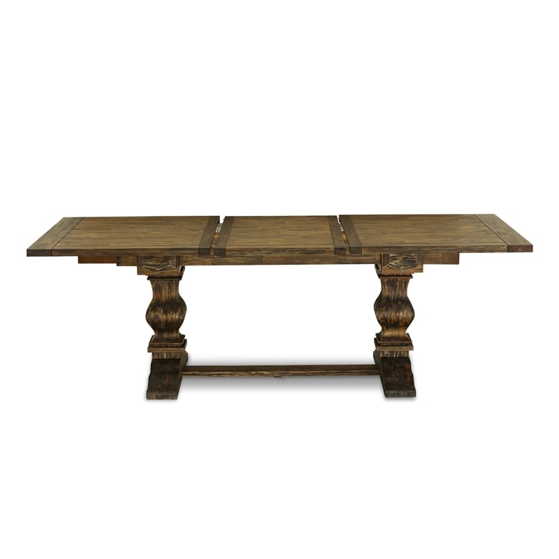 East West Furniture Wood Table and 10 Mineral Blue Chair in Distressed Jacobean