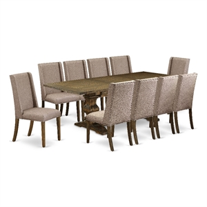 East West Furniture 11-Piece Dining Set in Distressed Jacobean/Dark Khaki