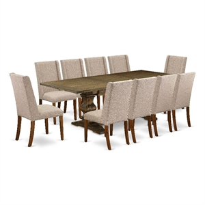 East West Furniture 11-Piece Dining Set in Distressed Jacobean/Light Tan