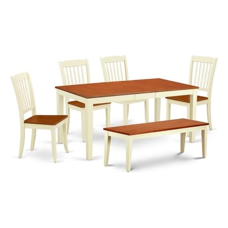 East West Furniture Wood Table and 4 Wood Chair/1 Bench in Buttermilk and Cherry
