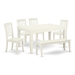 East West Furniture Kitchen Table/4 Wood Chair/1 Bench in Linen White
