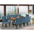 East West Furniture Dining Table and 10 Blue Modern Chair in Antique Walnut