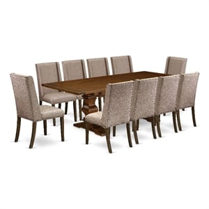 East West Furniture 11-Piece Dining Set in Antique Walnut/Dark Khaki