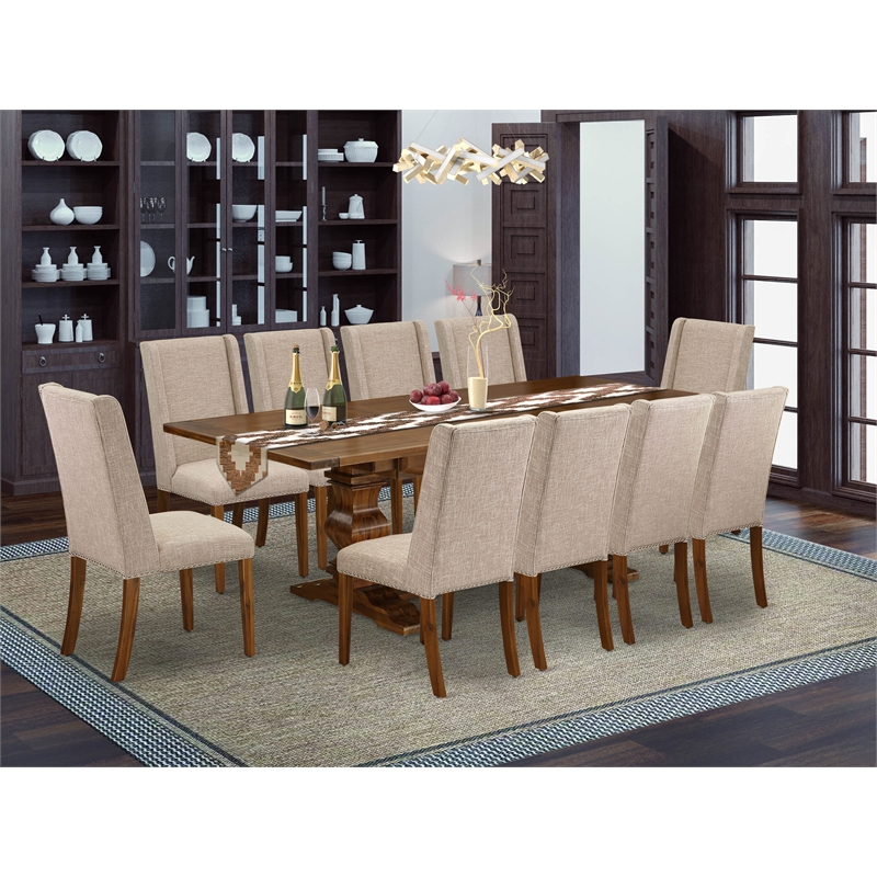 East West Furniture 11-Piece Dining Set in Antique Walnut/Light Tan