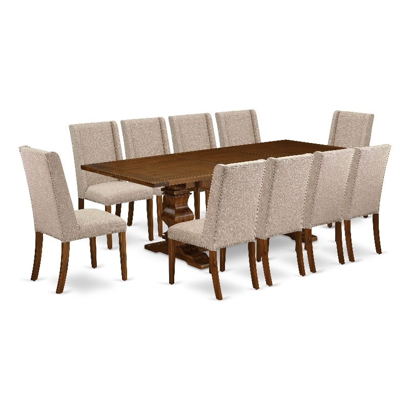 East West Furniture 11-Piece Dining Set in Antique Walnut/Light Tan