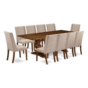 East West Furniture 11-Piece Dining Set in Antique Walnut/Light Tan