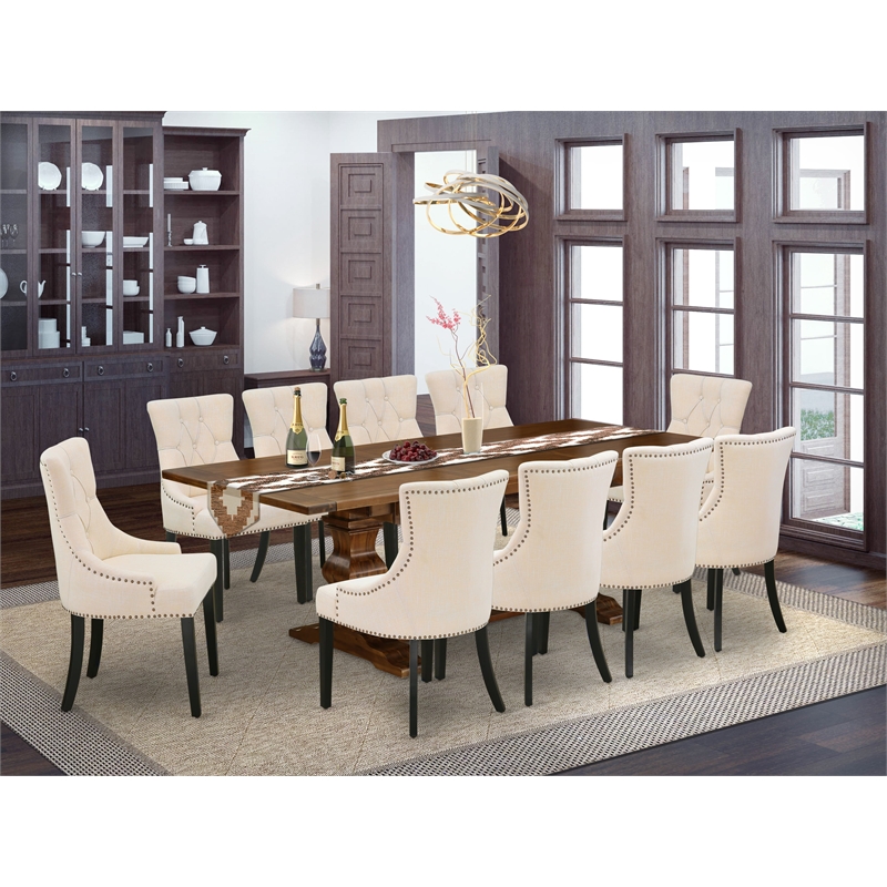 East West Furniture Wooden Table and 10 Light Beige Chair in Antique Walnut