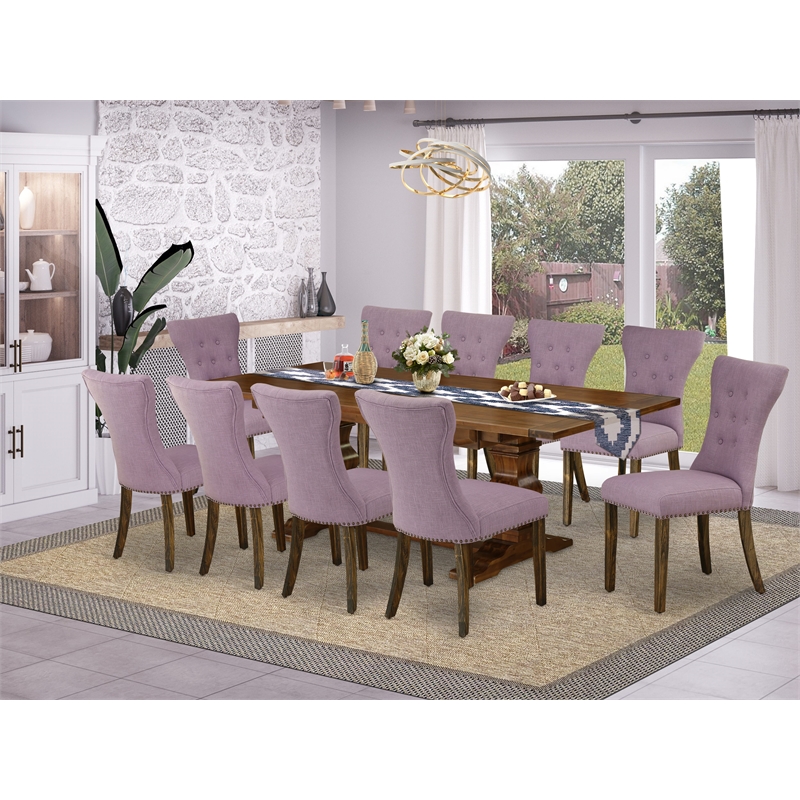East West Furniture Kitchen Table and 10 Dahlia Dining Chair in Antique Walnut