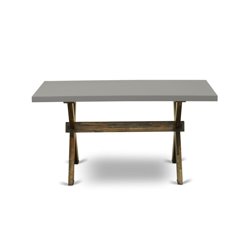 East West Furniture Table/4 Light Beige Chair/1 Bench in Distressed Jacobean