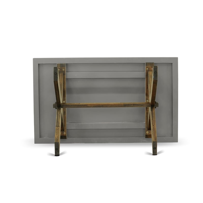 East West Furniture Table/4 Light Beige Chair/1 Bench in Distressed Jacobean