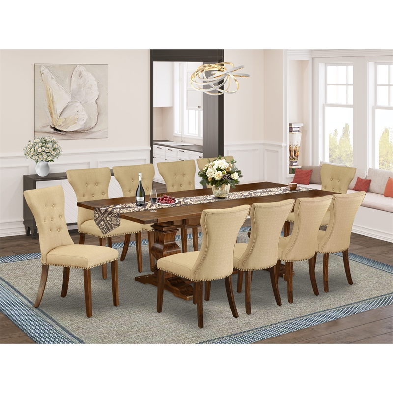 East West Furniture Dining Table and 10 Brown Modern Chair in Antique Walnut