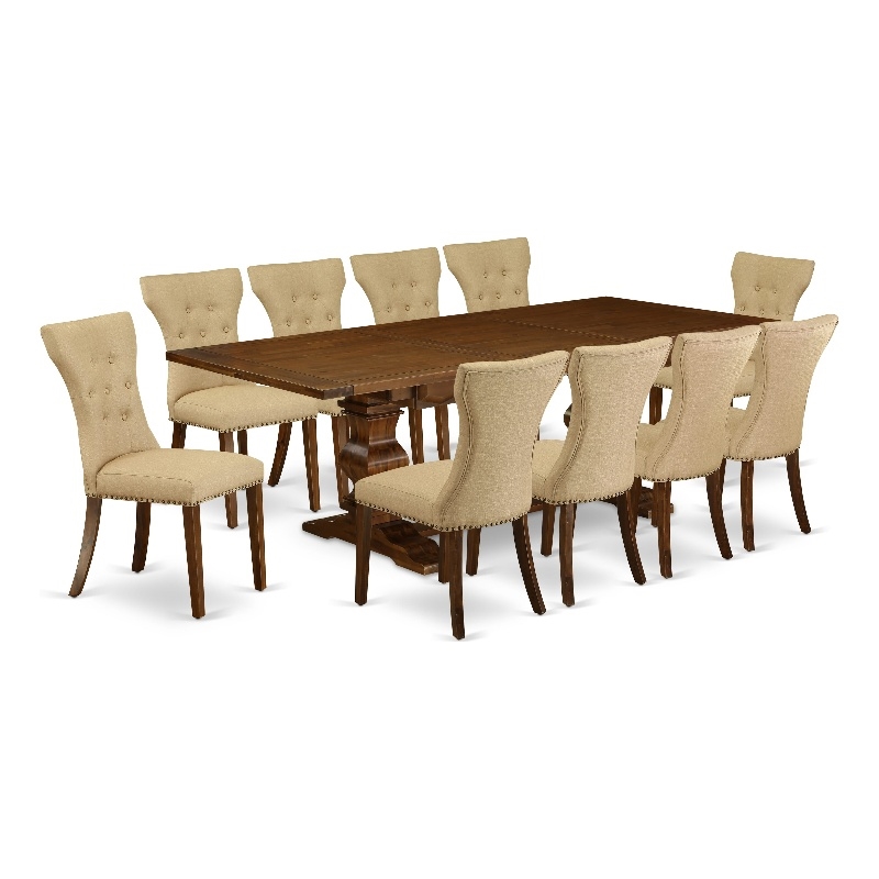 East West Furniture Dining Table and 10 Brown Modern Chair in Antique Walnut