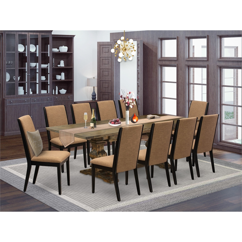 East West Furniture Table and 10 Light Sable Chair in Distressed Jacobean