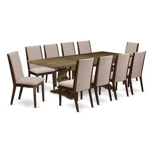 East West Furniture Wood Table and 10 Light Tan Chair in Distressed Jacobean