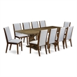East West Furniture Dinner Table and 10 Gray Dining Chair in Distressed Jacobean