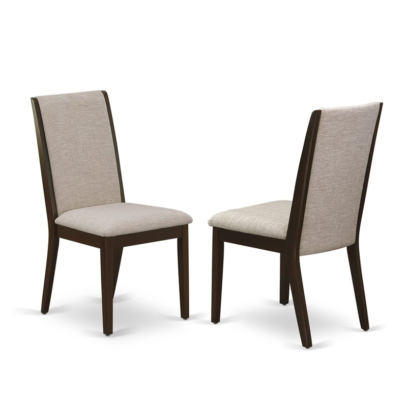 East West Furniture Dinner Table and 10 Light Tan Chair in Antique Walnut