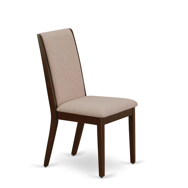 East West Furniture Dinner Table and 10 Light Tan Chair in Antique Walnut