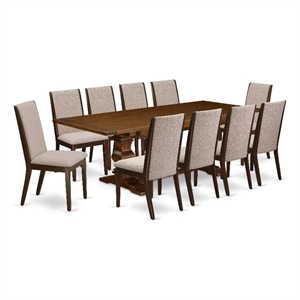 East West Furniture Dinner Table and 10 Light Tan Chair in Antique Walnut