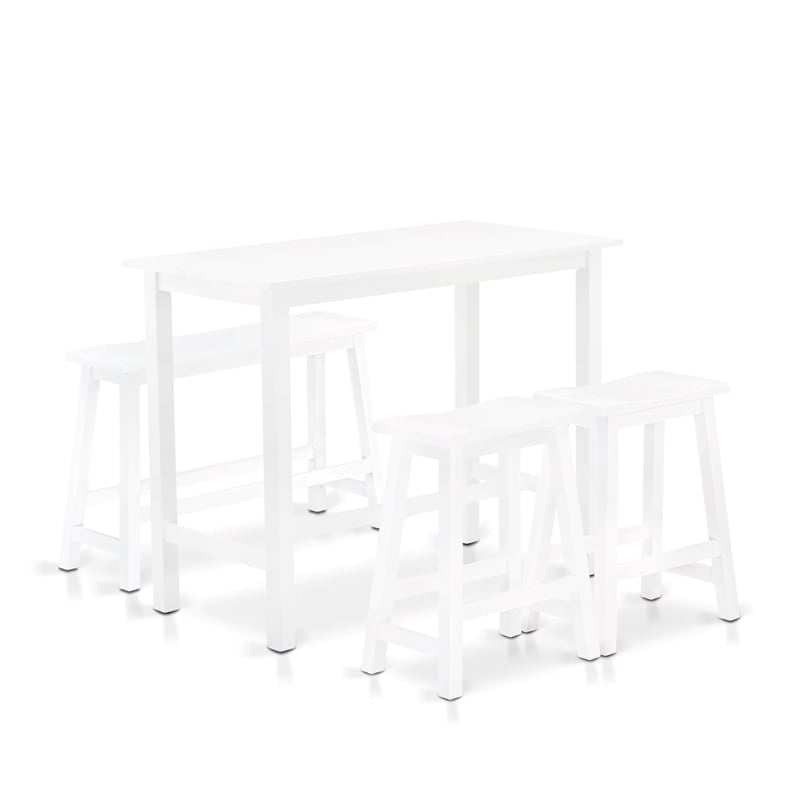 East West Furniture Table/2 Stools/1 Bench in Wire Brushed Bright White