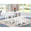 East West Furniture Table/2 Stools/1 Bench in Wire Brushed Bright White