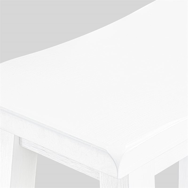 East West Furniture Table/2 Stools/1 Bench in Wire Brushed Bright White