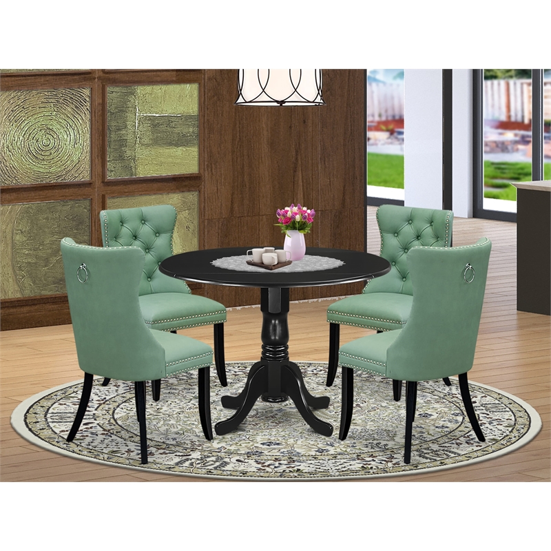 East West Furniture 5-Piece Kitchen Table Set in Black/Willow Green