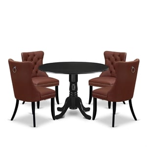East West Furniture 5-Piece Dining Table Set in Black/Burgandy